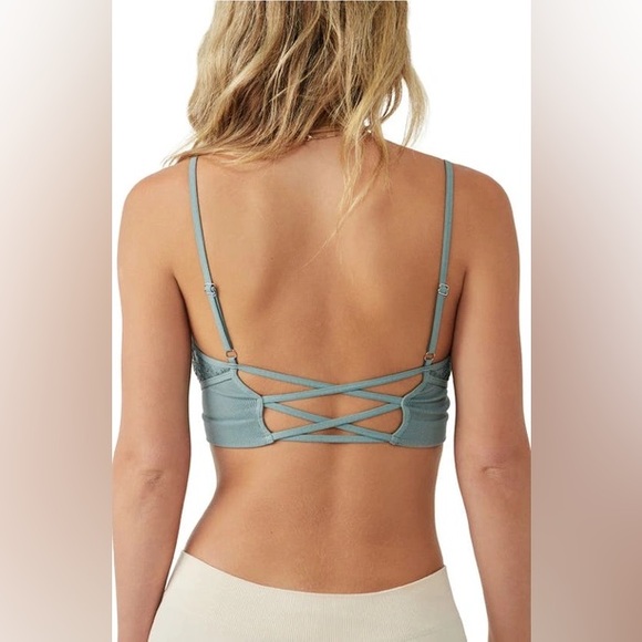 #84 NWT Free People Love Your Way Longline Bralette In Washed Army Size M-L - Picture 2 of 5